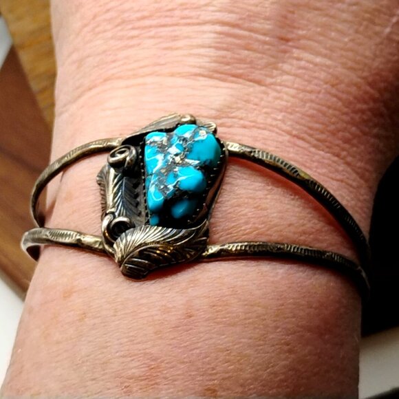 Native Navajo Old Pawn Sleeping Beauty Turquoise Sterling Silver Cuff Bracelet - Picture 3 of 8